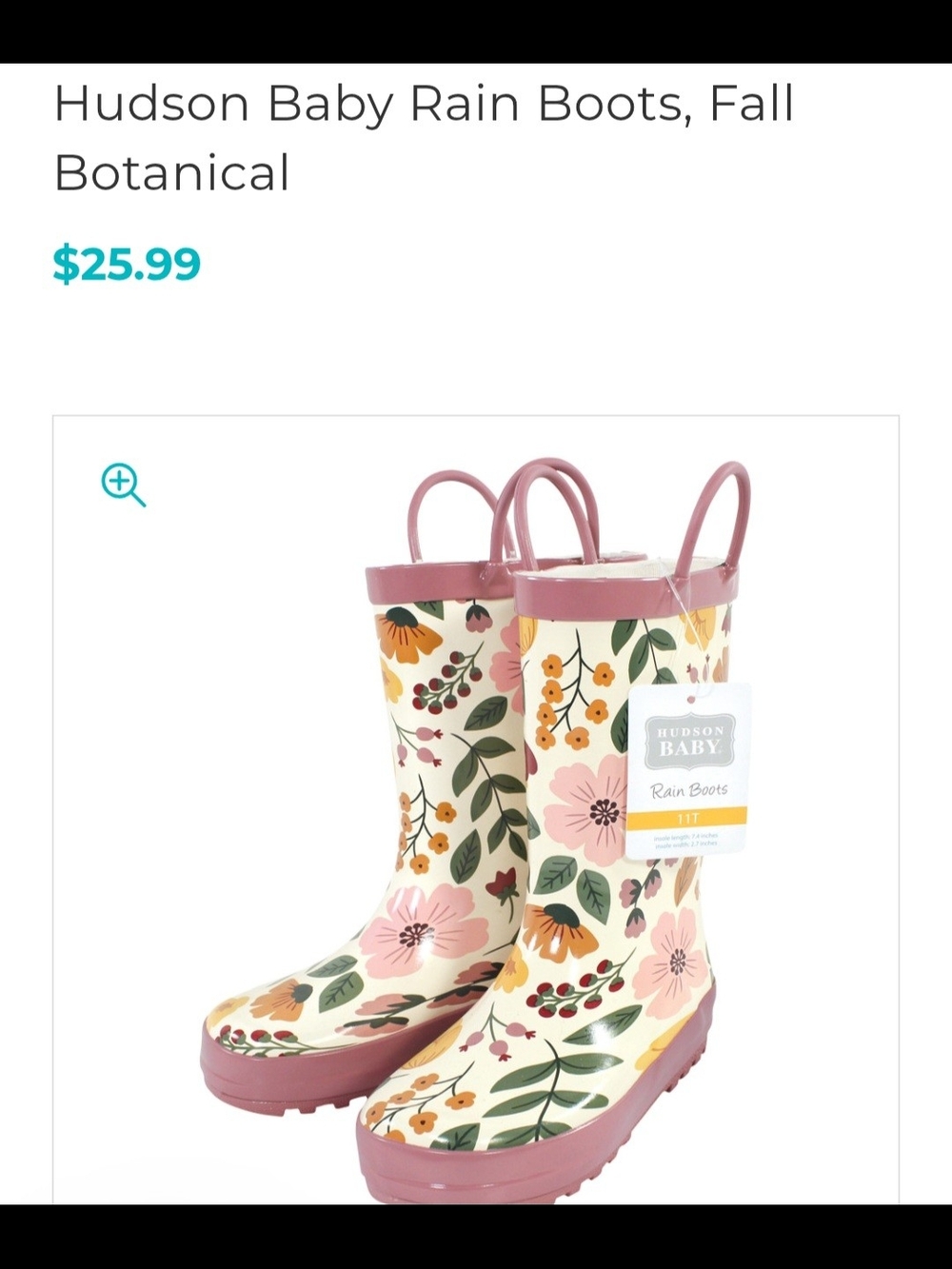 Hudson Baby Cream Floral Rain Boots with Pink Trim